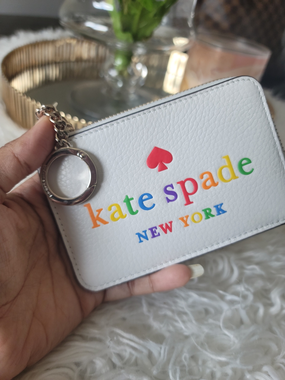 kate spade New York White Rainbow Logo Cardholder Keychain